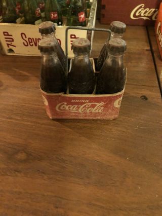 Vintage Mini Coke Carrier With Bottles Rare Mini 2.  5 Inch Bottles
