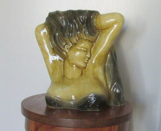 Vintage 1953 Large Ceramic Mermaid Or Hula Girl Bust Hula Tv Lamp Calif Pottery