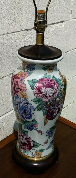 Stunning Frederick Cooper Hand Painted Floral Porcelain Vase Table Lamp