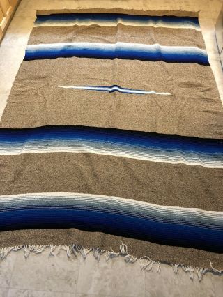 Native Hand Woven Wool Blanket Blue Brown