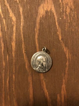 Vintage 925 Sterling Silver Pendant Virgin Mary & Sacred Heart Of Jesus Medal