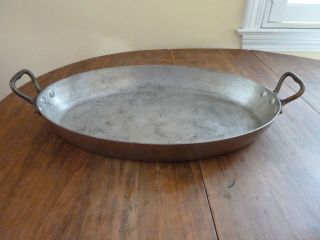 Vintage 16 Inch Oval Copper Gratin Pan,  Made In France,  5 Pounds