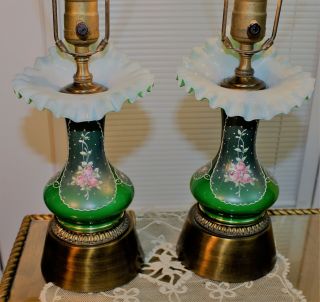 Vintage Fenton Jack In The Pulpit Electric Lamps Enamel Hand - Painted
