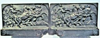 Handsome Signed Pompeian Bronze Co Charioteers Book Ends Near Neoclassical