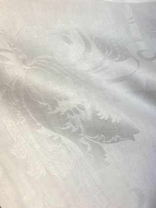 Vintage Poppy White Double? Linen Damask 120” X 86” Tablecloth Banquet Size