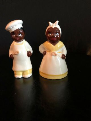 Aunt Jemima Uncle Moses Vintage Black Americana Ceramic Salt & Pepper Shakers 3