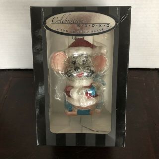 Vintage Christopher Radko Silver Mouse Ornament - 7 " Tall - Ob
