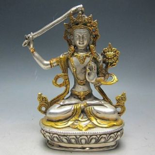 Chinese Silver Bronze Gilt Tibetan Buddhism Statue - - - Manjushri Buddha