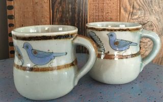 Ken Edwards,  El Palomar Mugs,  Blue Birds & Flowers.  Mexico Pottery Euc