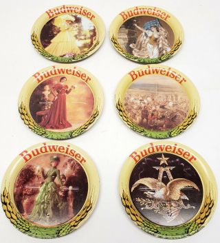 6 Budweiser Beer Vintage Metal Coasters Official Product 3.  5 "