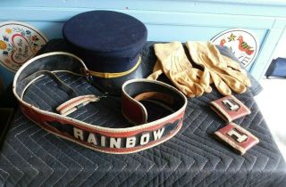 Vintage Reading,  Pa Rainbow Fire Company Parade Belt,  Hat,  And Gloves