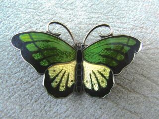 Hroar Prydz Norway Vintage Sterling Silver Guilloche Enamel Butterfly Pin Brooch