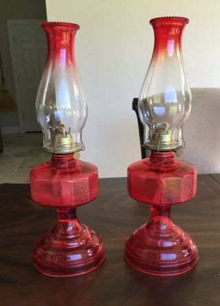 Vintage P&a Risdon Eagle Red Glass Parlor Oil Kerosene Lamp&match Shade