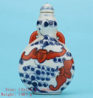 Unique Chinese Porcelain Snuff Bottle Painting Bat Handicraft Decorative Gift