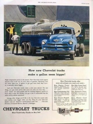 1954 Chevrolet Tank Truck Vintage Advertisement Print Art Car Ad Poster Lg69