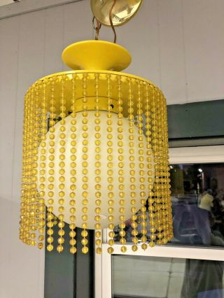 Vintage Ceiling Light Fixture Mid Century Modern Yellow Hanging Swag Lamp 1960s