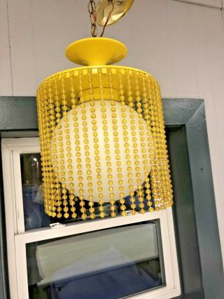Vintage CEILING LIGHT FIXTURE mid century modern yellow hanging swag lamp 1960s 2