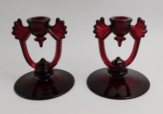 Vintage Ruby Red - Martinsville,  MOONDROPS pattern Candle Holders 2
