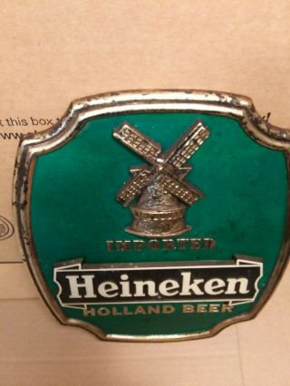 Heineken Imported Holland Beer Sign Windmill Stand Back Plastic 8.  5 x 9.  5 