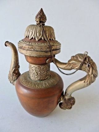 Antique Copper Brass Middle Eastern Coffee Tea Pot Ornate Details Dragon Handle