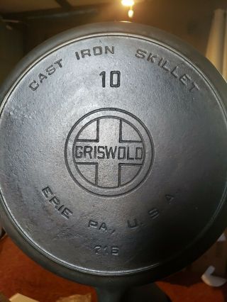 Vintage Griswold Cast Iron Skillet 10 Large Block Logo Heat Ring 1 Day