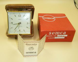 Vintage 1958 Semca 8 Day 7j Travel Shelf Alarm Clock & Instructions
