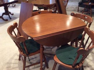 Vintage Table,  Leaf & Chairs Tell City Maple Farmhouse Kitchen Set 48 Andover
