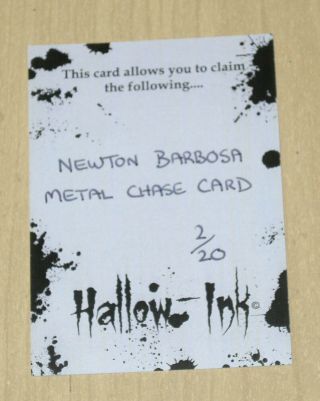 2019 Perna Halloween 3 Hallow Ink Metal Chase Card 1/1 Newton Barbosa 2/20