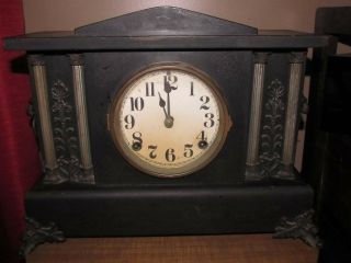 1823 Antique Vintage Black Wood Metal Trim Mantle Clock Gothic Goth