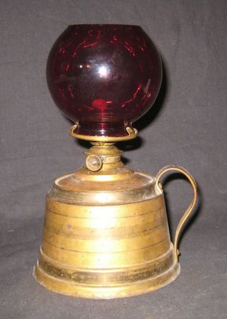 Kerosene Oil Brass Cigar Lighter Hand Lamp Cranberry Deep Ruby Ball Shade