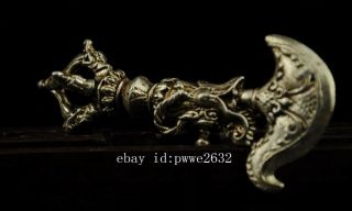 Chinese old handmade copper plating silver dharma - vessel vajry pestle a01 3