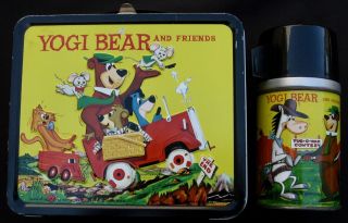 Vintage Yogi Bear & Friends Lunchbox & Thermos W/sticker (1961) C - 8.  5 Awesome