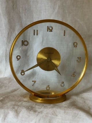 Vtg Jaeger Lecoultre Mystery Dial Desk Mantel Clock Mcm 1950’s 8 Day Art Deco