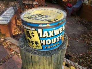 Vintage Maxwell House One Pound Drip Grind Key Wind Metal Coffee Tin With Lid