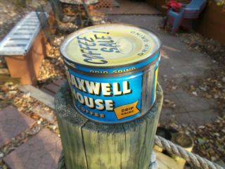 Vintage Maxwell House One Pound Drip Grind Key Wind Metal Coffee Tin With Lid 2