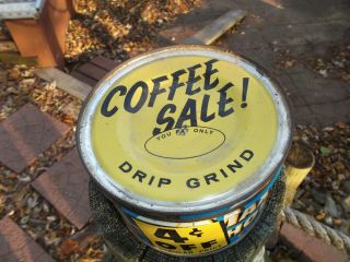Vintage Maxwell House One Pound Drip Grind Key Wind Metal Coffee Tin With Lid 3