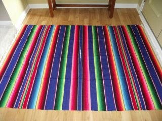 Xl Colorful Vintage Mexican Sarape Saltillo Wool Rug Blanket Long 86 X 58 Fringe