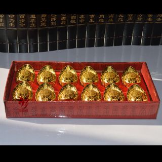Feng Shui Gold Ingots Lucky Wealth Cures 24 Carat Gold - Plated Set Of 12