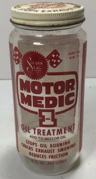 Vintage Motor Medic Glass Bottle Oil Gas Station Advertising Sign