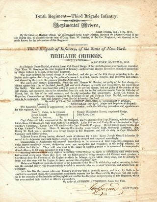 War Of 1812 Broadside Tenth Regiment York Militia Brigade Orders
