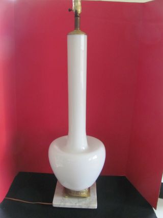 Mid Century 35 " White Globe Glass Danish Modern Table Lamp W Footed Marble Base
