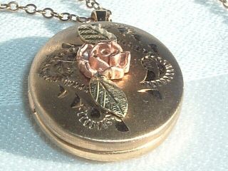 Vintage 14k Gold Filled Cco Black Hills Rose Engraved Locket Necklace 3 Gr.