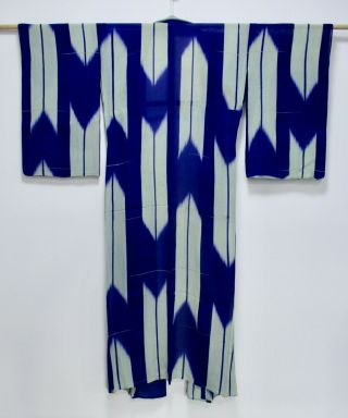 Japanese Silk Antique Summer Kimono / Yabane / Indigo Blue / Vintage /430