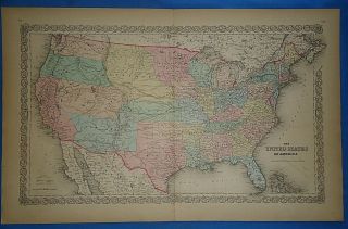 Vintage 1857 United States & Territories Map Old Hand Colored Colton