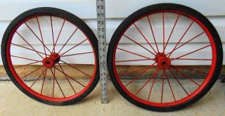 Vintage Wheels Cart Wagon Bicycle Buggy Decor 16 " Hard Rubber Spoked Wheels