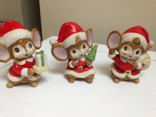 Homco Christmas Mice Set 3 Figurines Vintage Home Interiors 5405 Mouse