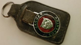 Vintage Orig C 60s Leather Chrome Enamel Jaguar Coventry Classic Car Key Ring Gc