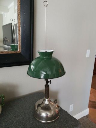 Antique Coleman Quick - Lite Table Lamp With Green Porcelain Shade
