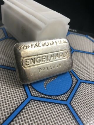 Vintage Engelhard 5 troy oz.  999 Silver Hand Poured Loaf Bar Ingot P011616 Rare 3