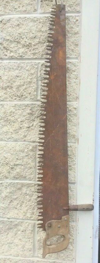 Vintage One Man Crosscut Saw With 42 " Blade With Helper Handle